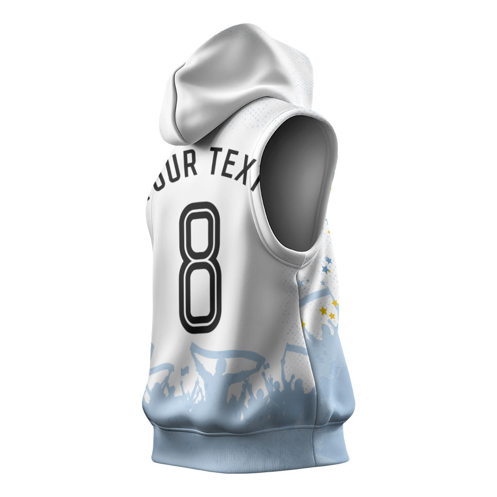 Personalized Argentina Football Sleeveless Hoodie Soccer Trophy Celebration Flag Graphic