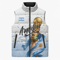 Personalized Argentina Football Sleeveless Puffer Jacket Soccer Trophy Celebration Flag Graphic