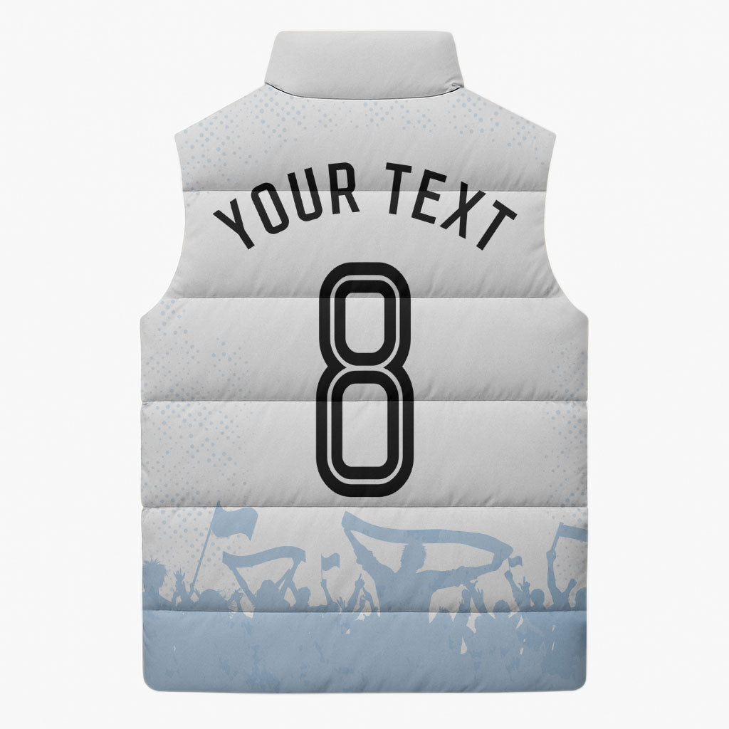 Personalized Argentina Football Sleeveless Puffer Jacket Soccer Trophy Celebration Flag Graphic