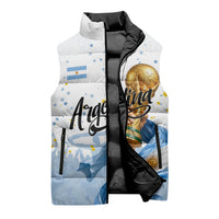 Personalized Argentina Football Sleeveless Puffer Jacket Soccer Trophy Celebration Flag Graphic