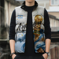Personalized Argentina Football Sleeveless Puffer Jacket Soccer Trophy Celebration Flag Graphic