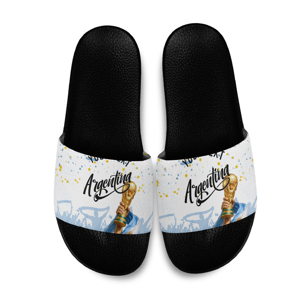 Personalized Argentina Football Slide Sandals Soccer Trophy Celebration Flag Graphic