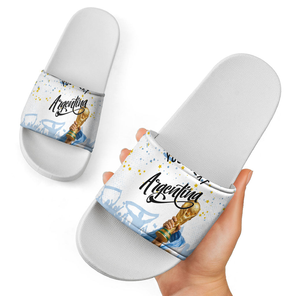 Personalized Argentina Football Slide Sandals Soccer Trophy Celebration Flag Graphic