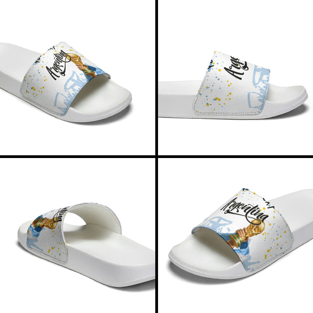 Personalized Argentina Football Slide Sandals Soccer Trophy Celebration Flag Graphic