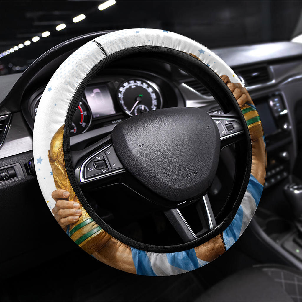 Argentina Football Steering Wheel Cover Soccer Trophy Celebration Flag Graphic