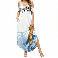 Personalized Argentina Football Summer Maxi Dress Soccer Trophy Celebration Flag Graphic