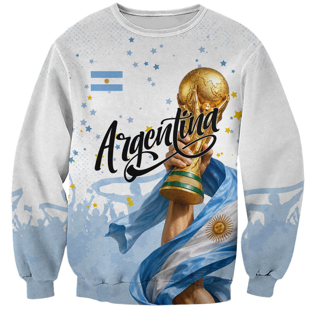 Personalized Argentina Football Sweatshirt Soccer Trophy Celebration Flag Graphic