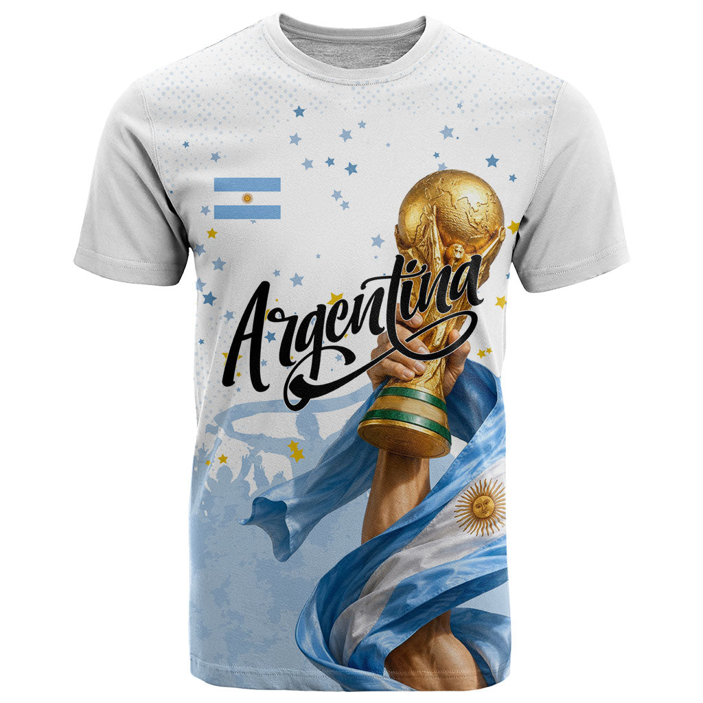 Personalized Argentina Football T Shirt Soccer Trophy Celebration Flag Graphic