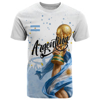 Personalized Argentina Football T Shirt Soccer Trophy Celebration Flag Graphic