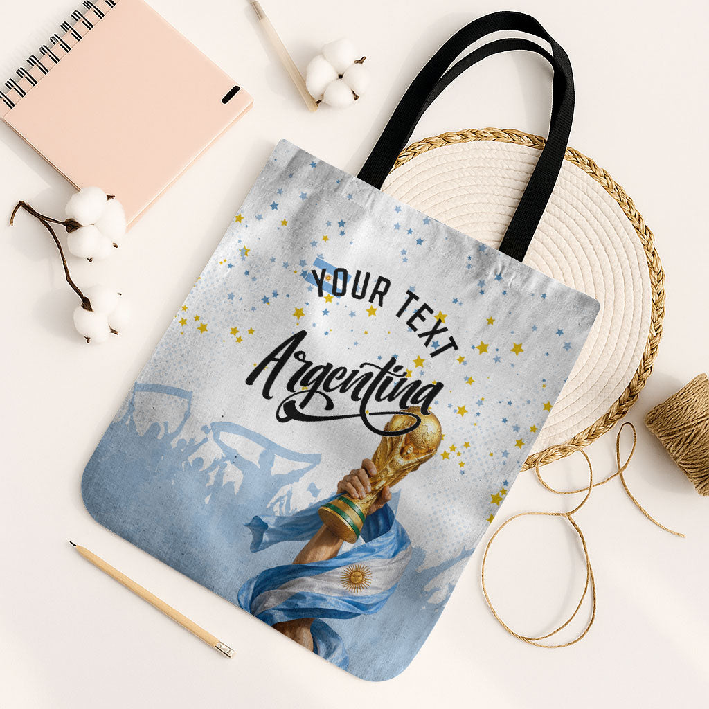 Personalized Argentina Football Tote Bag Soccer Trophy Celebration Flag Graphic