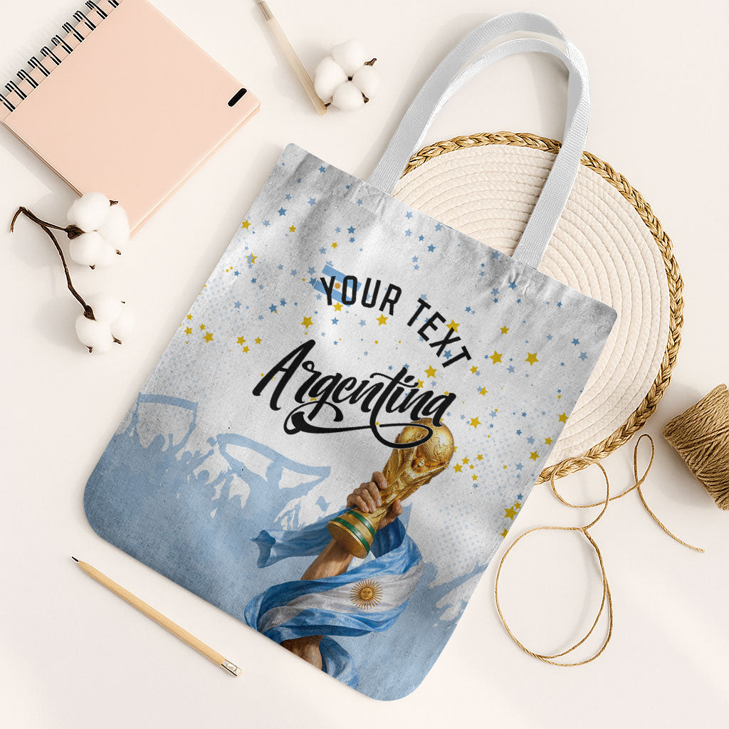 Personalized Argentina Football Tote Bag Soccer Trophy Celebration Flag Graphic