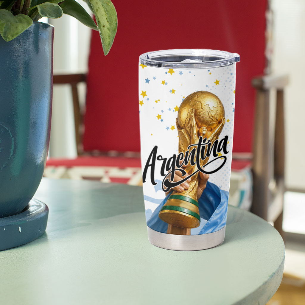 Personalized Argentina Football Tumbler Cup Soccer Trophy Celebration Flag Graphic