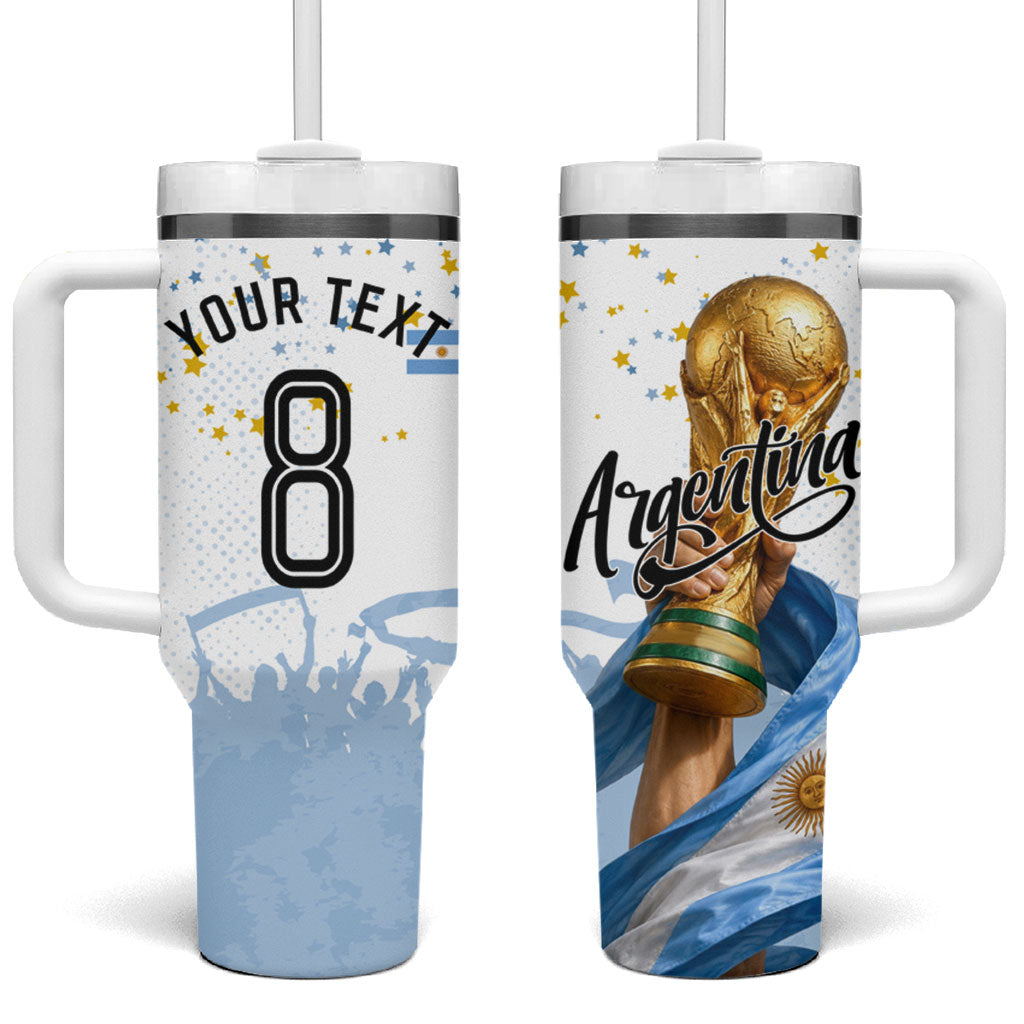 Personalized Argentina Football Tumbler With Handle Soccer Trophy Celebration Flag Graphic