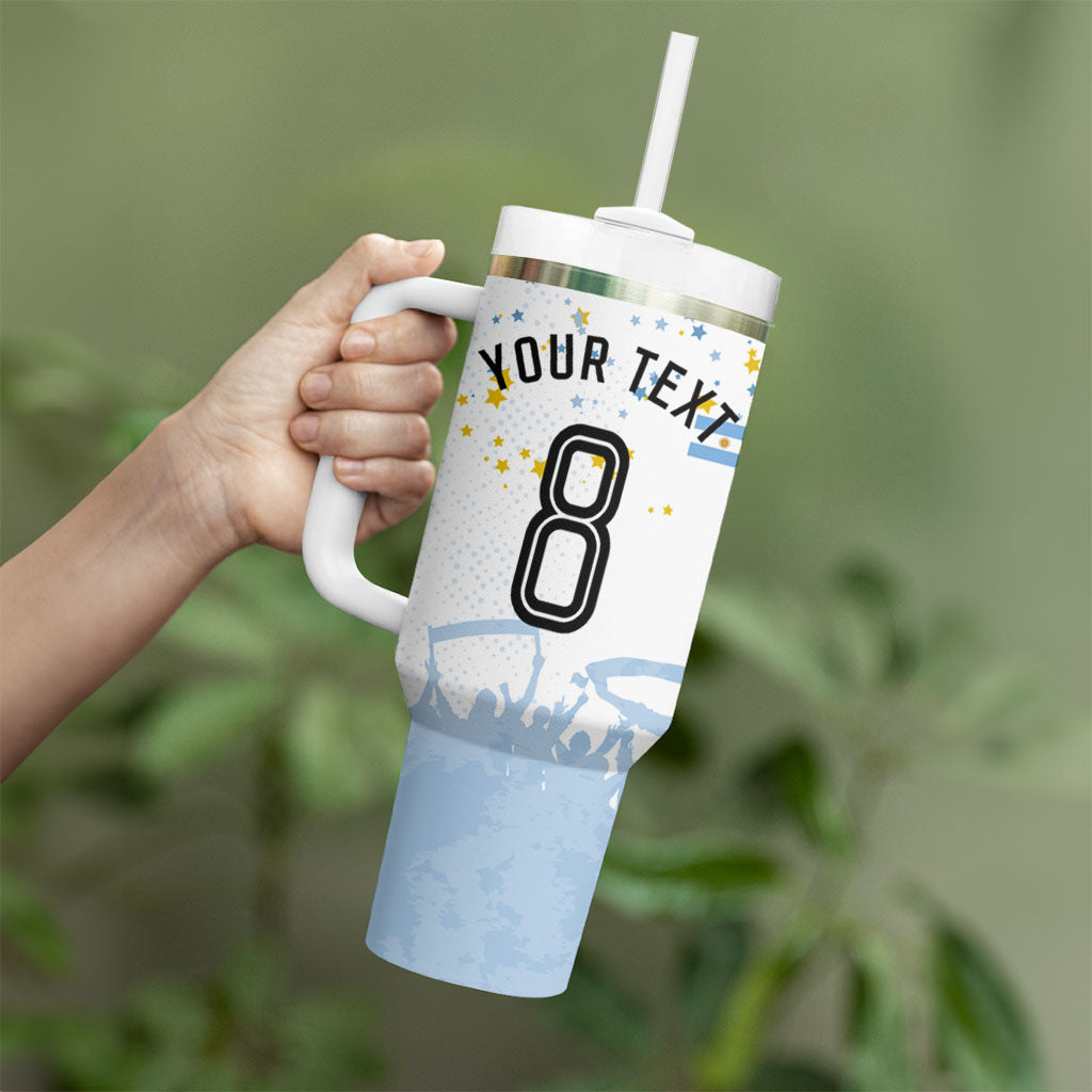 Personalized Argentina Football Tumbler With Handle Soccer Trophy Celebration Flag Graphic