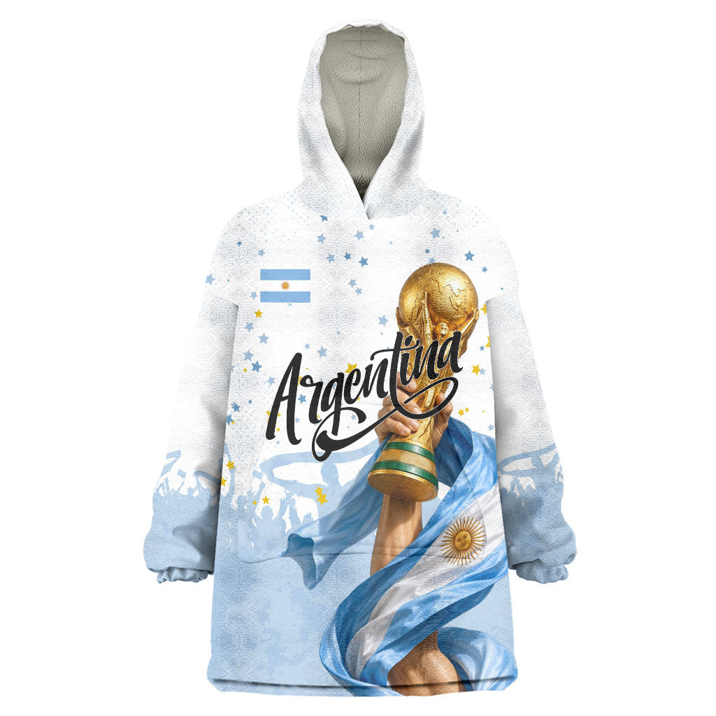 Personalized Argentina Football Wearable Blanket Hoodie Soccer Trophy Celebration Flag Graphic