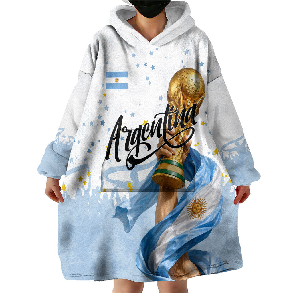 Personalized Argentina Football Wearable Blanket Hoodie Soccer Trophy Celebration Flag Graphic