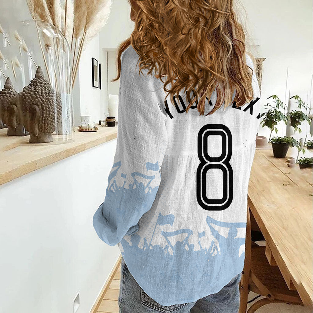 Personalized Argentina Football Women Casual Shirt Soccer Trophy Celebration Flag Graphic