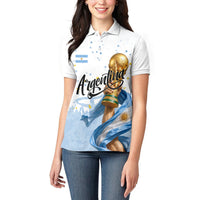 Personalized Argentina Football Women Polo Shirt Soccer Trophy Celebration Flag Graphic