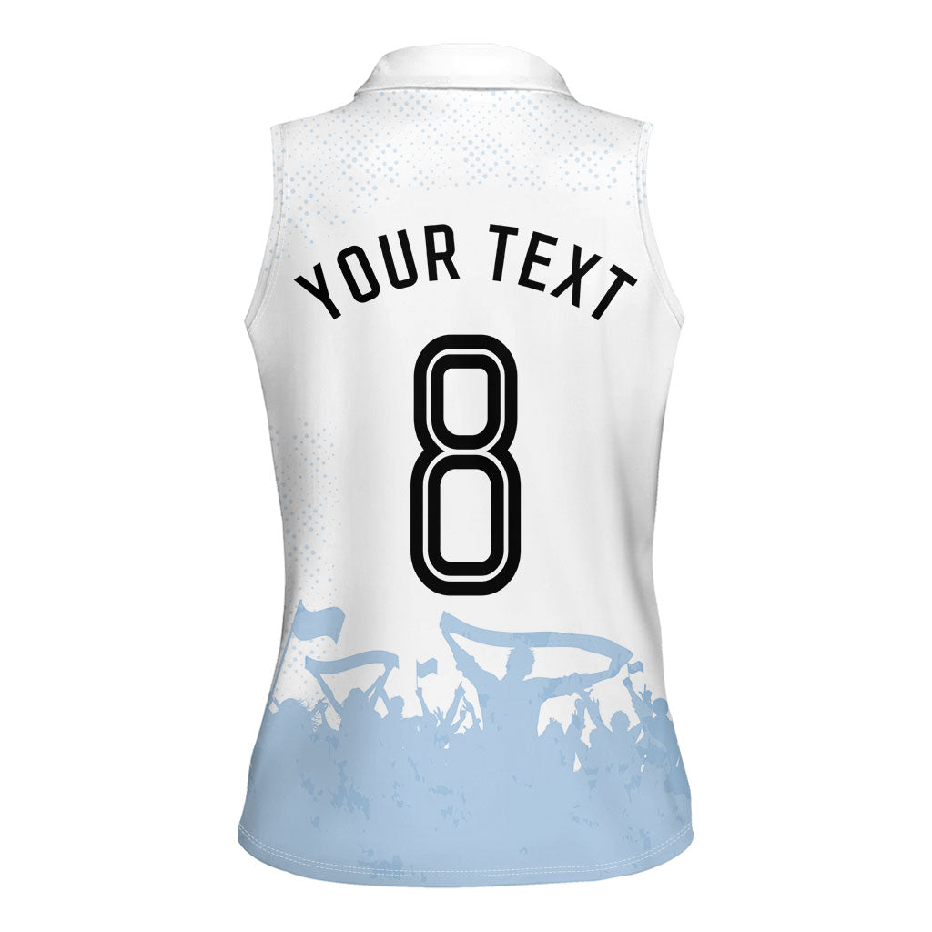 Personalized Argentina Football Women Sleeveless Polo Shirt Soccer Trophy Celebration Flag Graphic