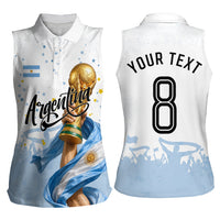 Personalized Argentina Football Women Sleeveless Polo Shirt Soccer Trophy Celebration Flag Graphic