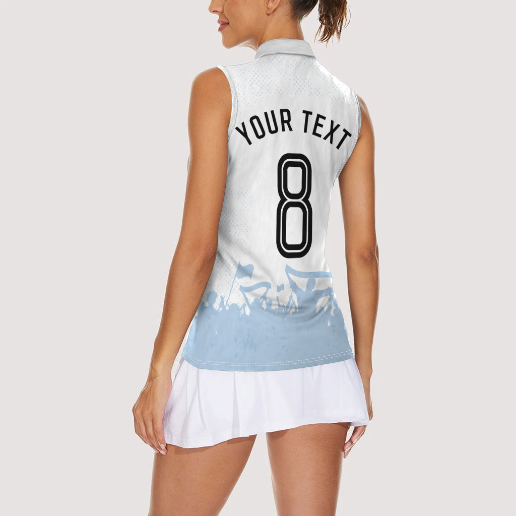 Personalized Argentina Football Women Sleeveless Polo Shirt Soccer Trophy Celebration Flag Graphic