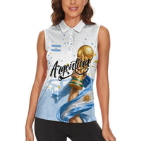 Personalized Argentina Football Women Sleeveless Polo Shirt Soccer Trophy Celebration Flag Graphic