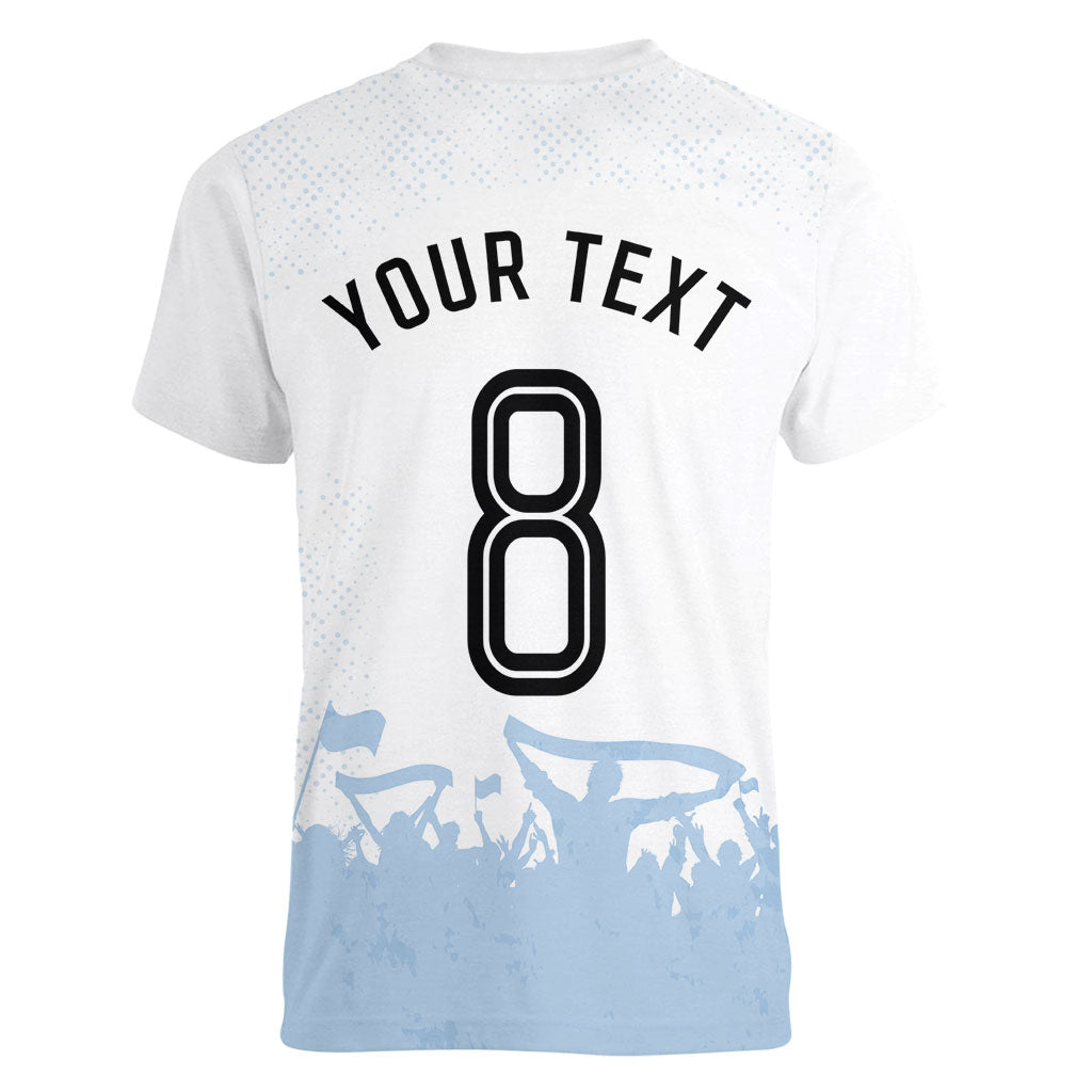 Personalized Argentina Football Women V-Neck T-Shirt Soccer Trophy Celebration Flag Graphic