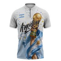 Personalized Argentina Football Zipper Polo Shirt Soccer Trophy Celebration Flag Graphic