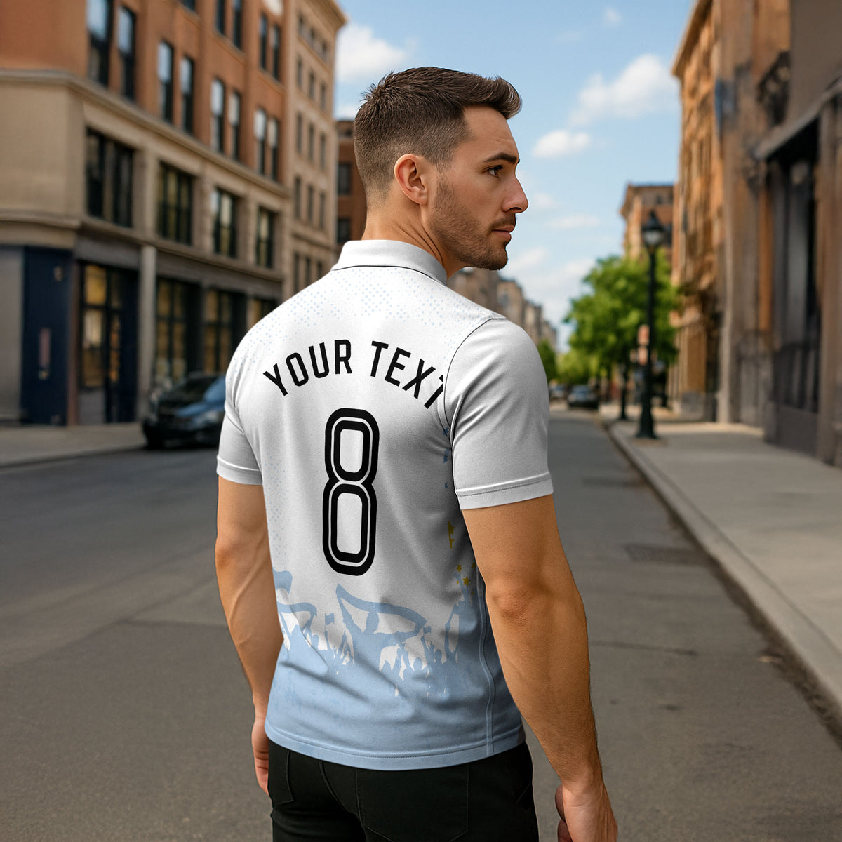 Personalized Argentina Football Zipper Polo Shirt Soccer Trophy Celebration Flag Graphic