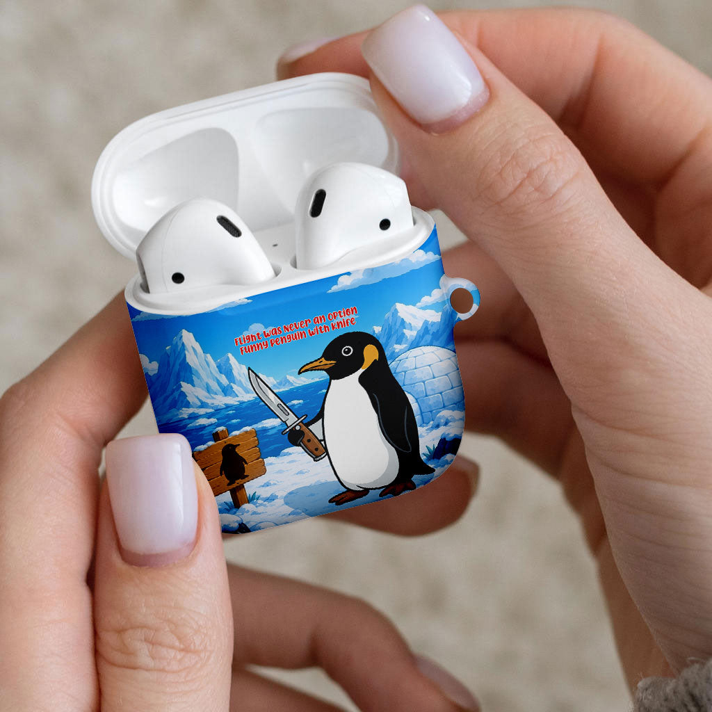 Flight Was Never An Option Funny Penguin With Knife AirPods Case Animal Meme Humor Comic Graphic