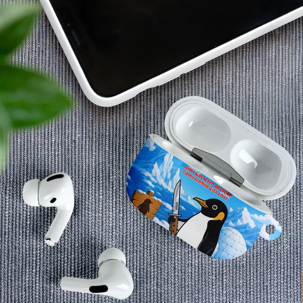 Flight Was Never An Option Funny Penguin With Knife AirPods Case Animal Meme Humor Comic Graphic