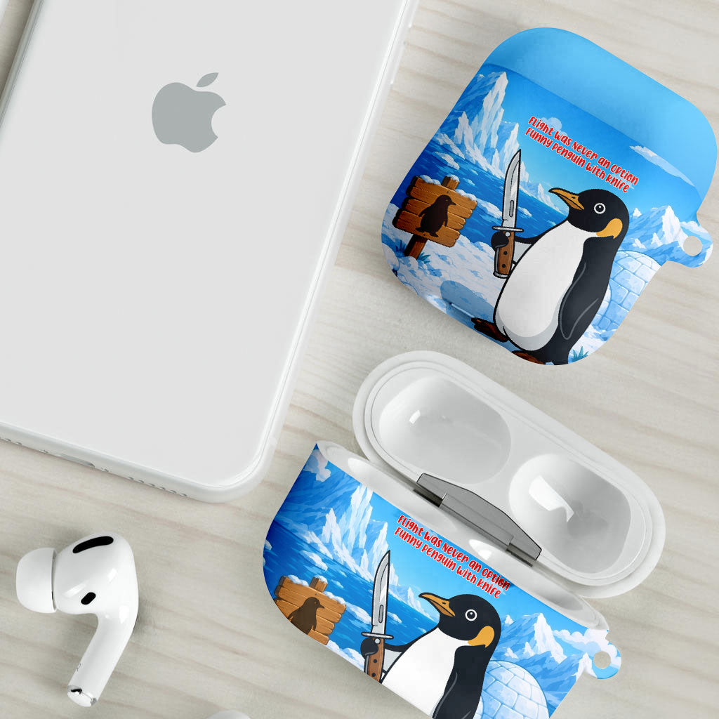 Flight Was Never An Option Funny Penguin With Knife AirPods Case Animal Meme Humor Comic Graphic