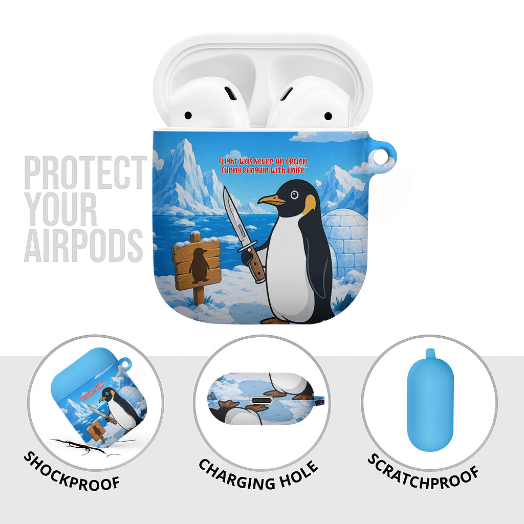Flight Was Never An Option Funny Penguin With Knife AirPods Case Animal Meme Humor Comic Graphic