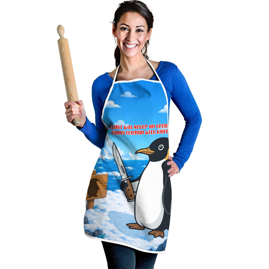 Flight Was Never An Option Funny Penguin With Knife Apron Animal Meme Humor Comic Graphic