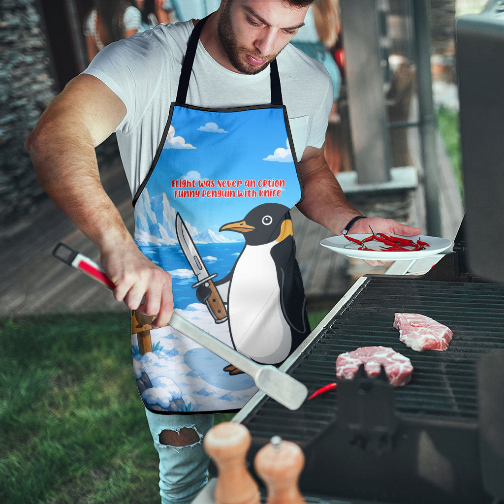 Flight Was Never An Option Funny Penguin With Knife Apron Animal Meme Humor Comic Graphic