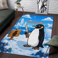 Flight Was Never An Option Funny Penguin With Knife Area Rug Animal Meme Humor Comic Graphic