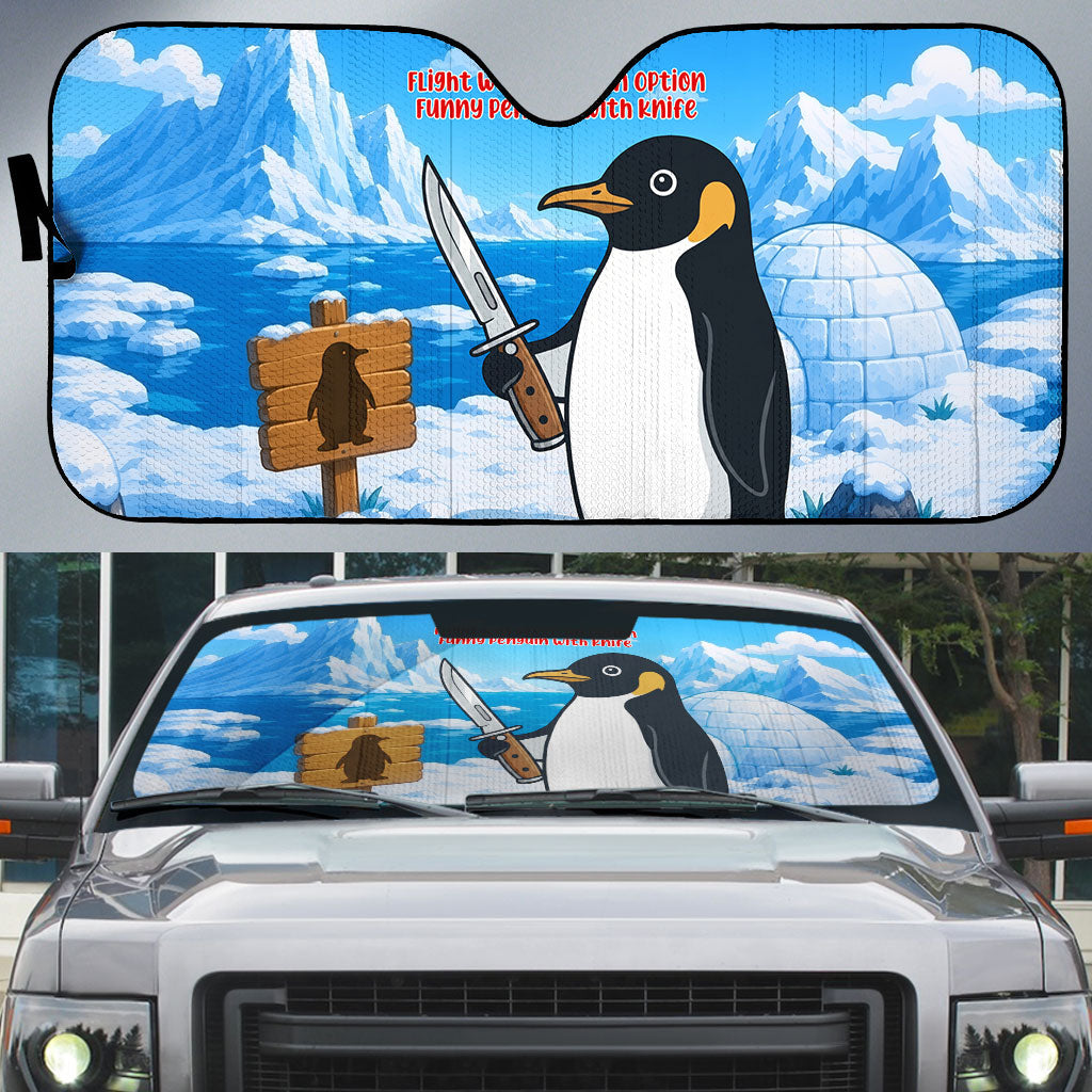 Flight Was Never An Option Funny Penguin With Knife Auto Sun Shade Animal Meme Humor Comic Graphic