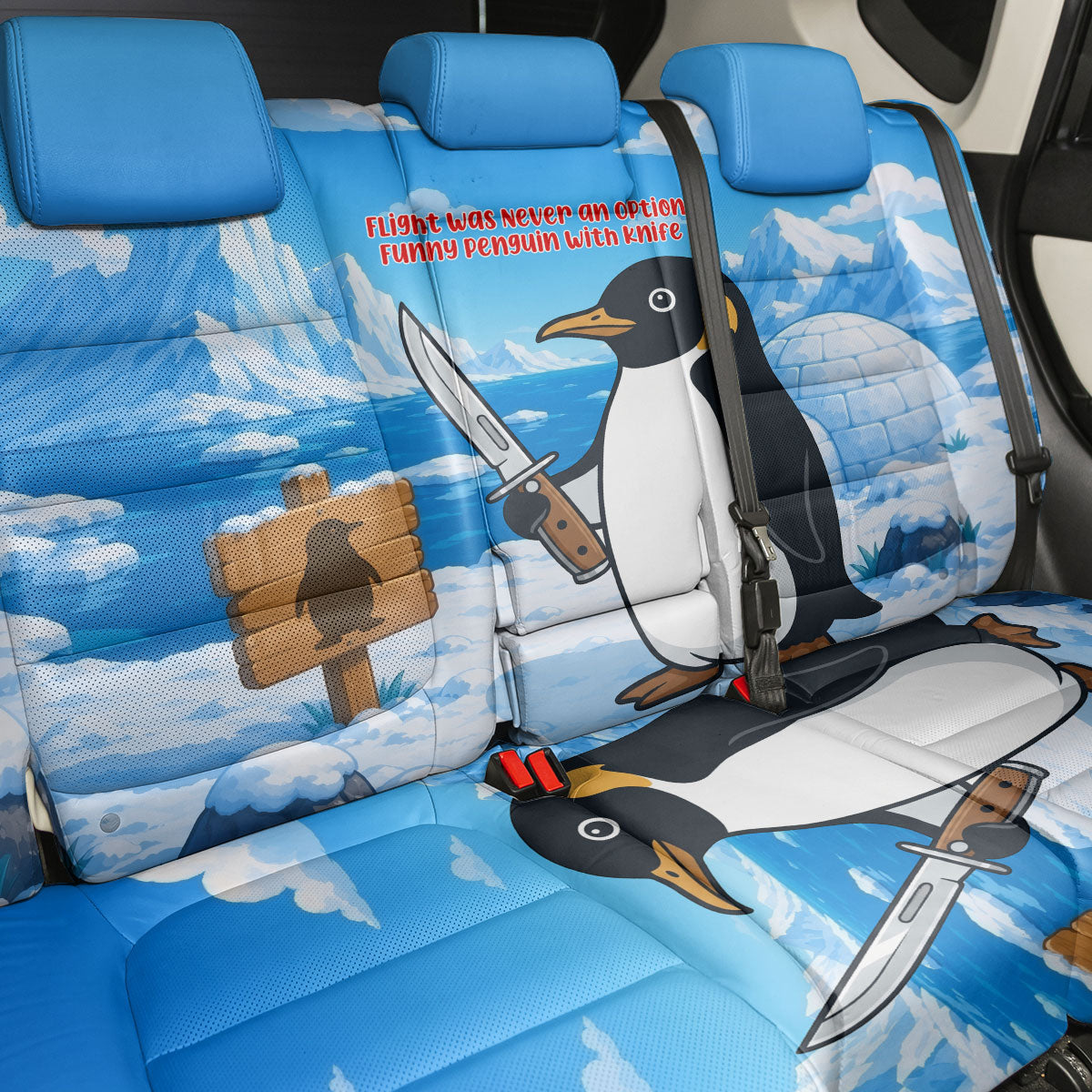 Flight Was Never An Option Funny Penguin With Knife Back Car Seat Cover Animal Meme Humor Comic Graphic