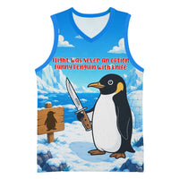 Flight Was Never An Option Funny Penguin With Knife Basketball Jersey Animal Meme Humor Comic Graphic