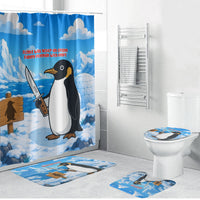Flight Was Never An Option Funny Penguin With Knife Bathroom Set Animal Meme Humor Comic Graphic