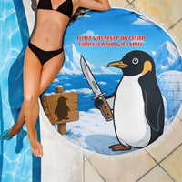 Flight Was Never An Option Funny Penguin With Knife Beach Blanket Animal Meme Humor Comic Graphic