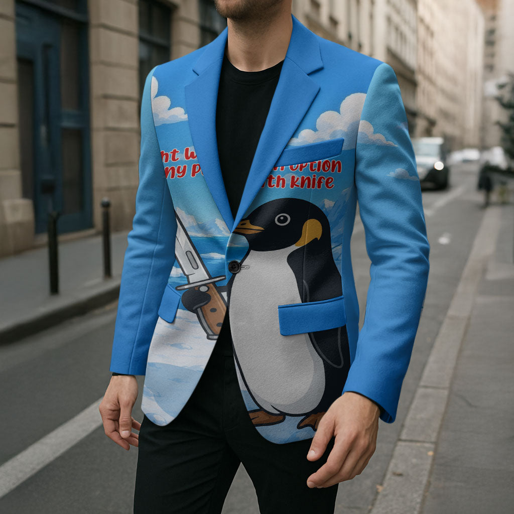 Flight Was Never An Option Funny Penguin With Knife Blazer Animal Meme Humor Comic Graphic