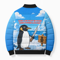 Flight Was Never An Option Funny Penguin With Knife Bomber Puffer Jacket Animal Meme Humor Comic Graphic