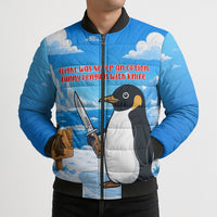 Flight Was Never An Option Funny Penguin With Knife Bomber Puffer Jacket Animal Meme Humor Comic Graphic