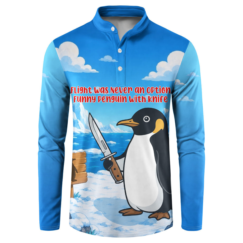Flight Was Never An Option Funny Penguin With Knife Button Sweatshirt Animal Meme Humor Comic Graphic