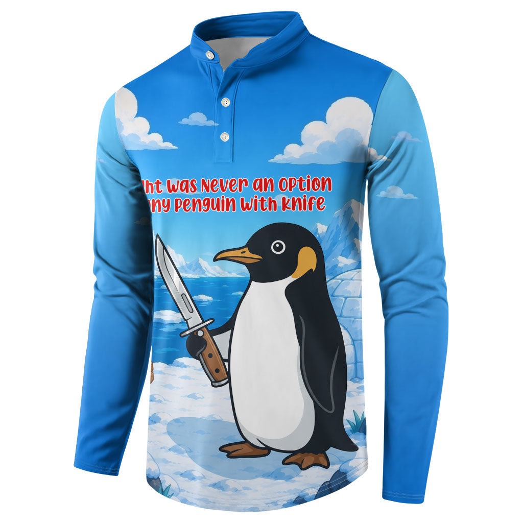 Flight Was Never An Option Funny Penguin With Knife Button Sweatshirt Animal Meme Humor Comic Graphic