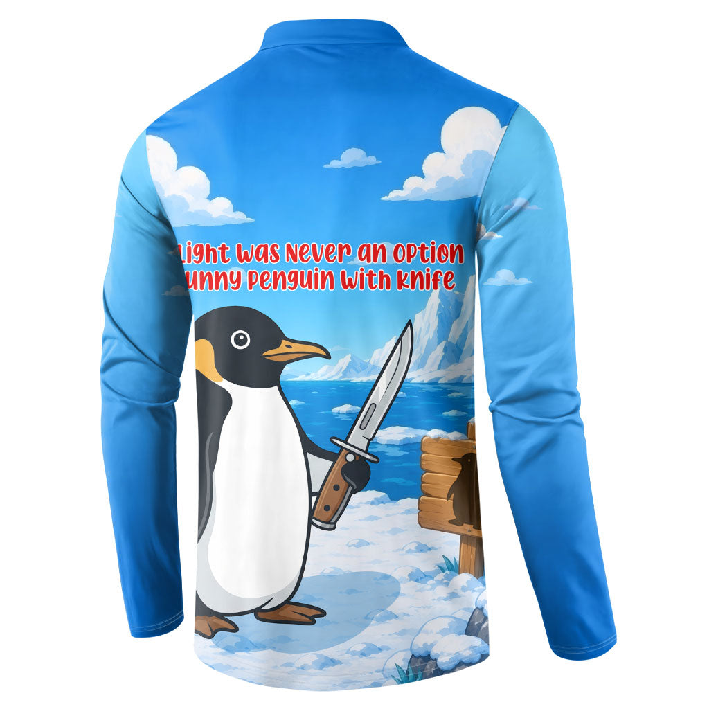 Flight Was Never An Option Funny Penguin With Knife Button Sweatshirt Animal Meme Humor Comic Graphic