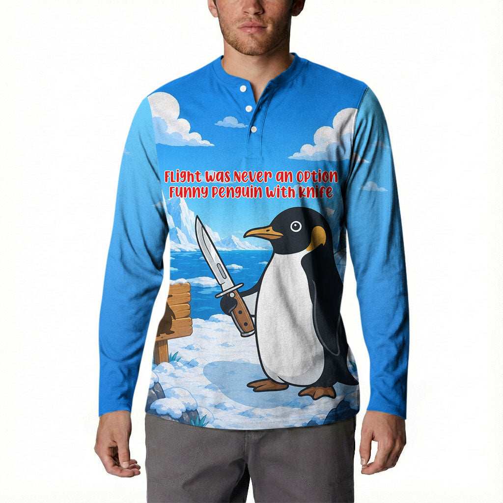 Flight Was Never An Option Funny Penguin With Knife Button Sweatshirt Animal Meme Humor Comic Graphic