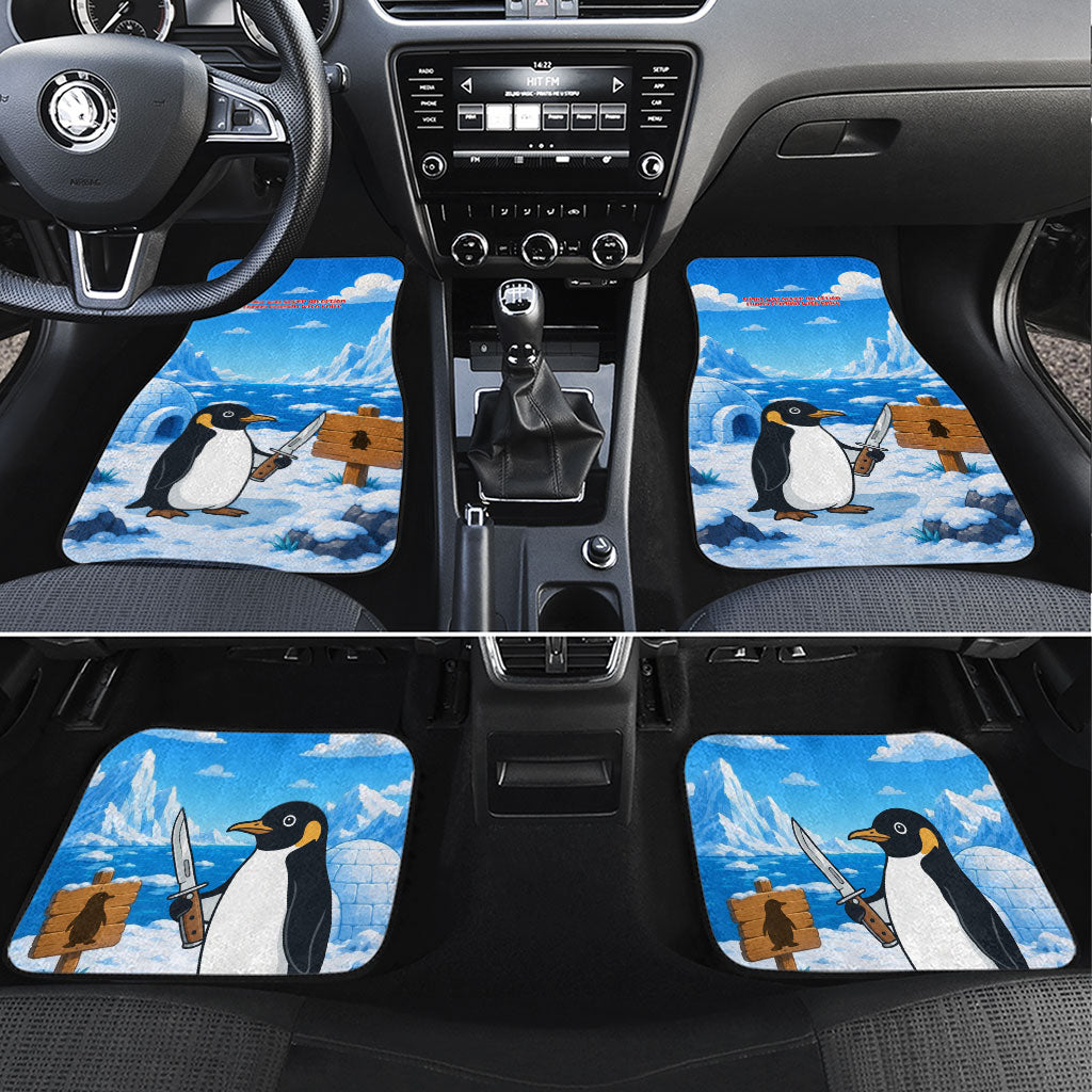 Flight Was Never An Option Funny Penguin With Knife Car Mats Animal Meme Humor Comic Graphic