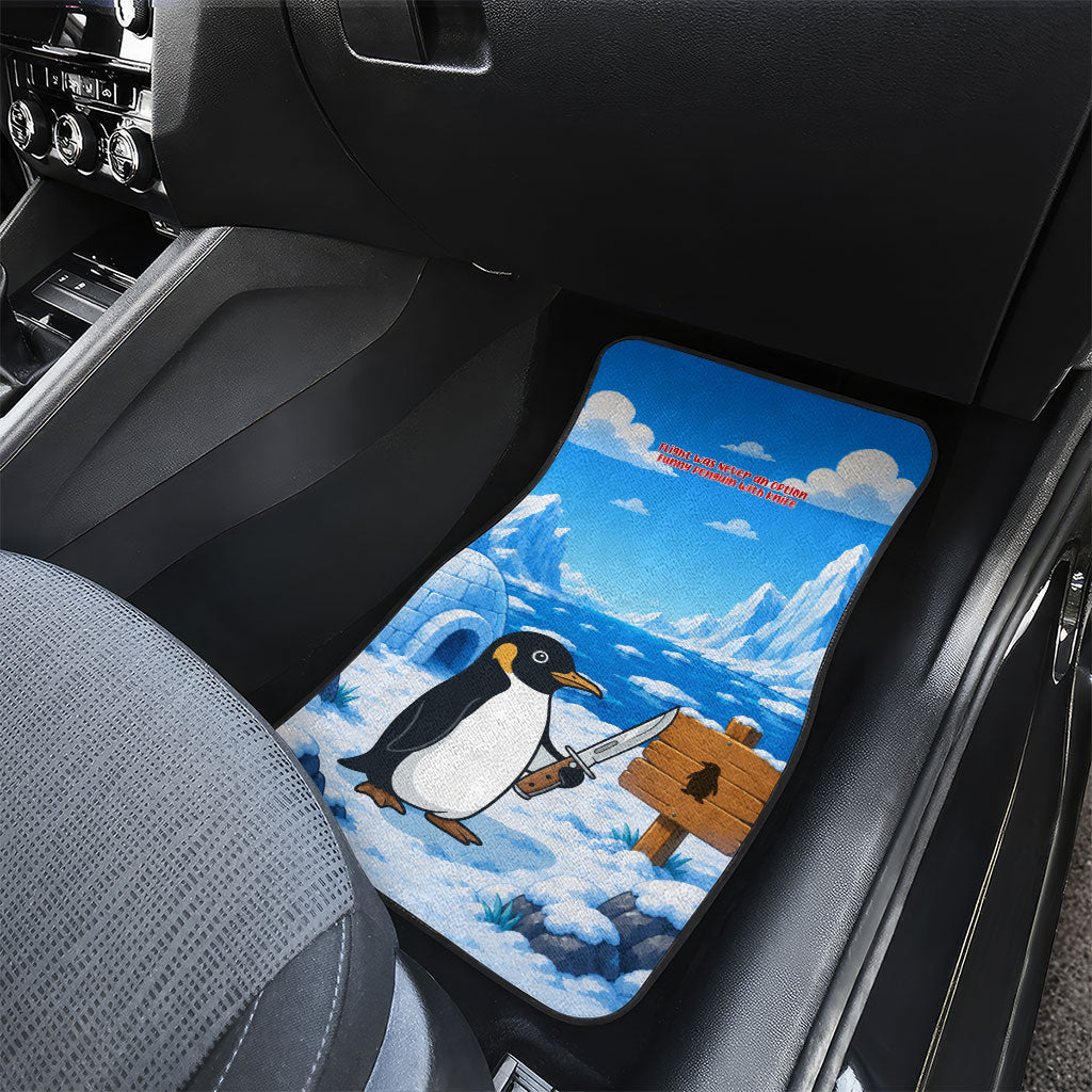 Flight Was Never An Option Funny Penguin With Knife Car Mats Animal Meme Humor Comic Graphic